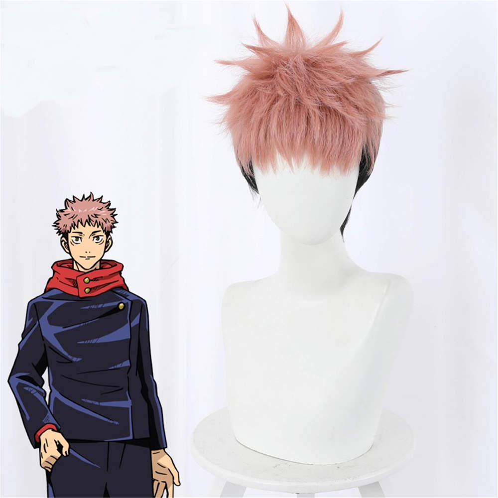 anime jujutsu kaisen cosplay pelo yuji itadori wig + peluca gratis Cap Color Pink Black Wigs 