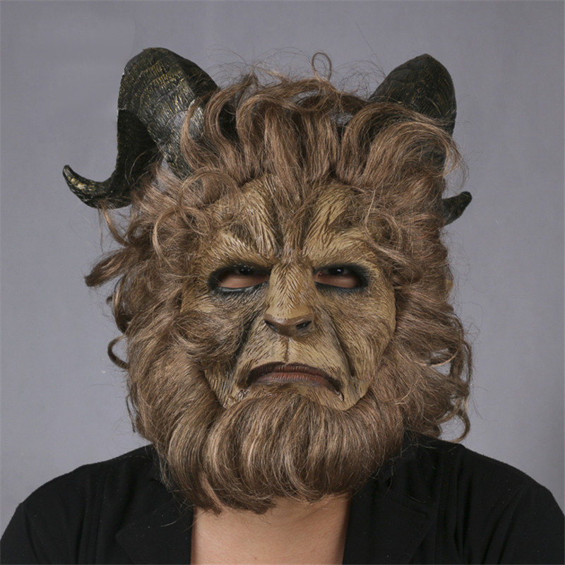 Sólido Disney Beauty y The Beast Adam Prince Mask Cosplay Levate Lion Helmet Fnacy Piedl Wig