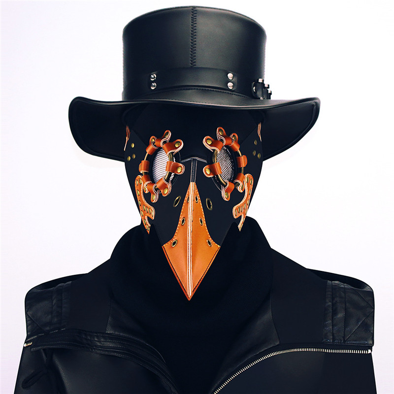 nuevo Steampunk Plague Mask Mascarilla Doctor Máscara de oro y negro PU de cuero pájaro máscara gótico retro halloween cosplay máscaras de fiesta