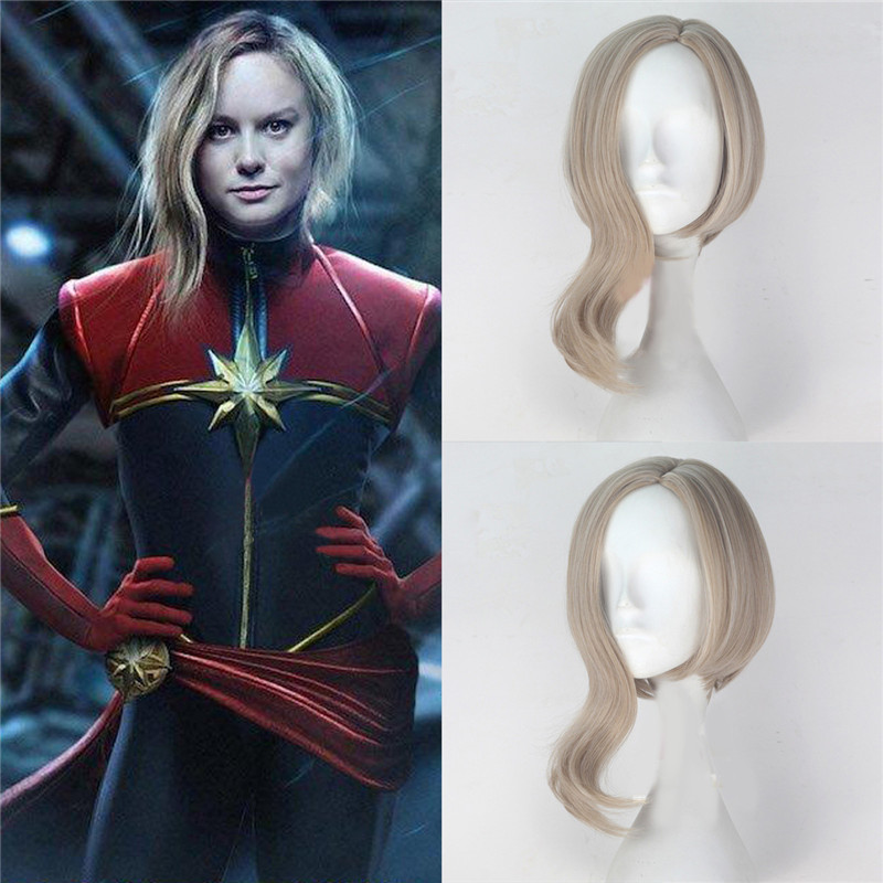Película Anime Capitán Marvel Carol Danvers Avengers Cosplay WIG Superhero Capitán Mujer Carol Danvers Rubia Peluca de pelo rubio Disfraces Halloween