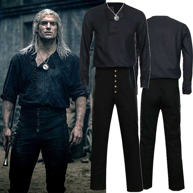 The Witcher Temporada 1 2019 Geraltde Rivia Cosplay Disfraz de Halloween White White Shirt Pantalones con collar