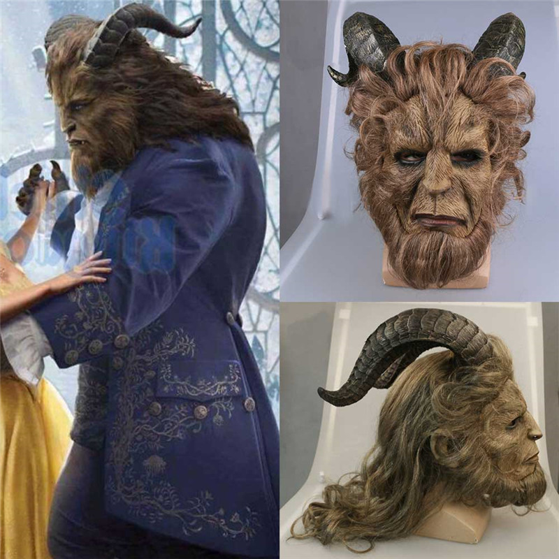 Sólido Disney Beauty y The Beast Adam Prince Mask Cosplay Latex Lion Cashex Fnacy Fiesta Peluca Peluca de Pelo