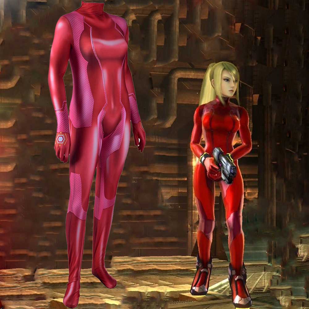 juego metroid traje cero samus cosplay traje rojo zentai